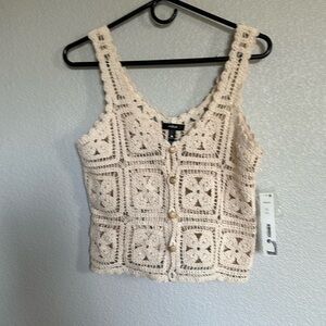 Bloomingdale’s Aqua new tags ivory macramé vest